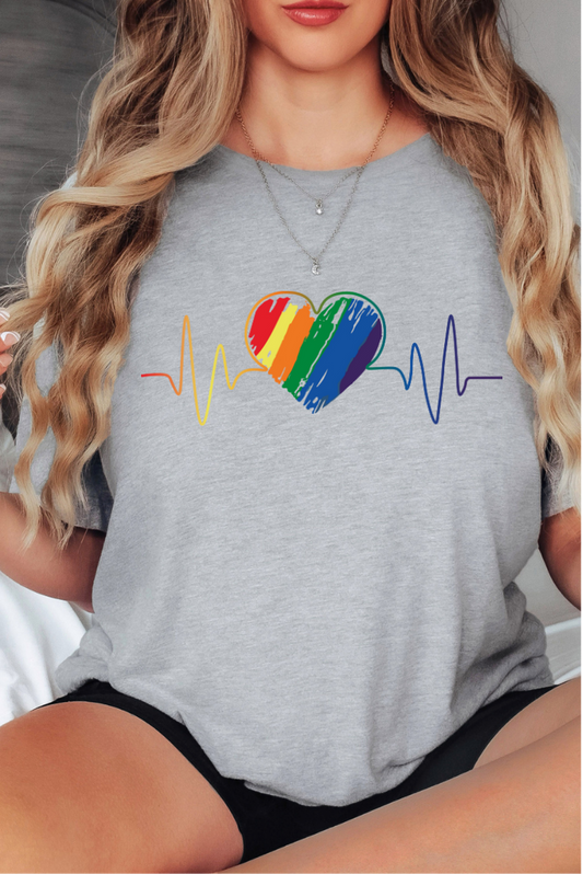 Rainbow Heartbeat Shirt | Pride Support Tee | Love is Love Graphic T-Shirt