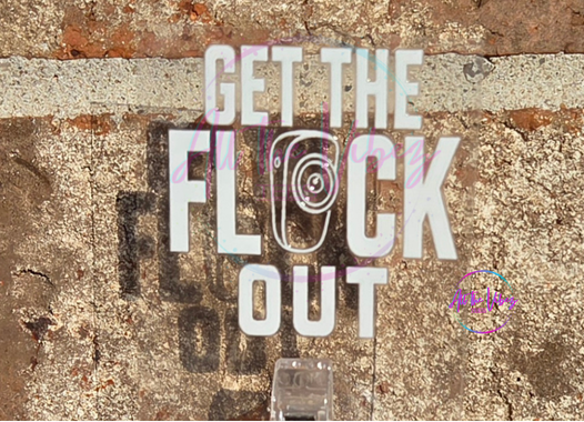 Get the FLOCK Out anti-surveillance UV vinyl sticker with privacy rights political humor design